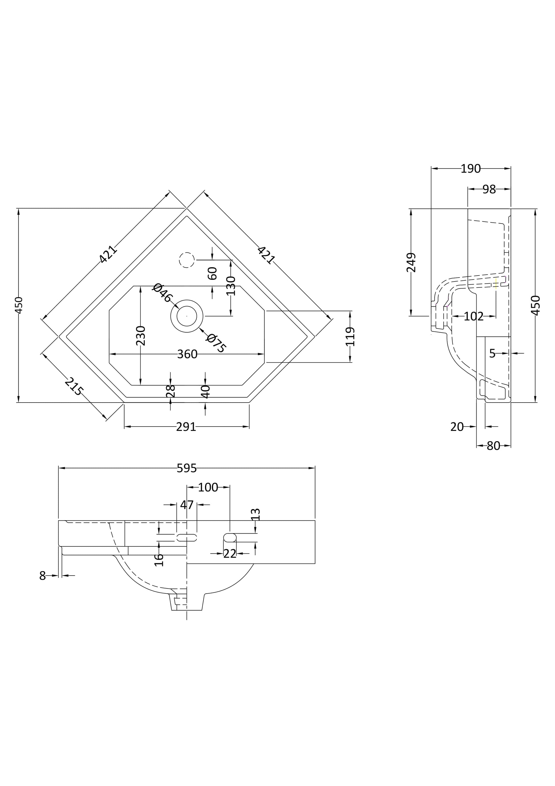 Richmond Corner Basin 421 x 421 x 595mm