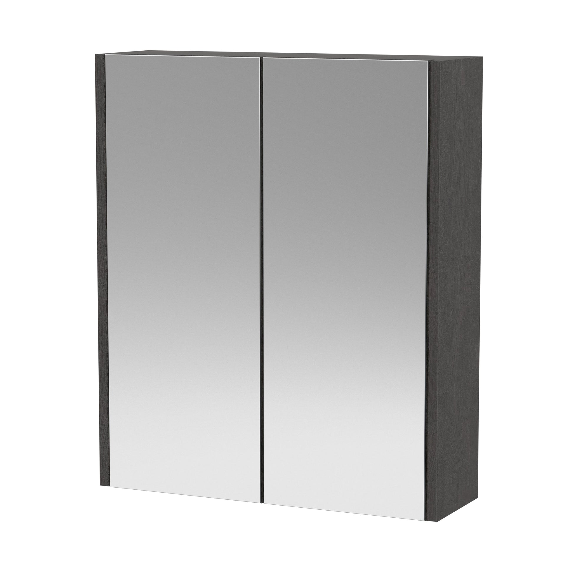 Hudson Reed Juno 600mm 2 Door Graphite Grey Woodgrain Wall Hung 50/50 Mirror Cabinet