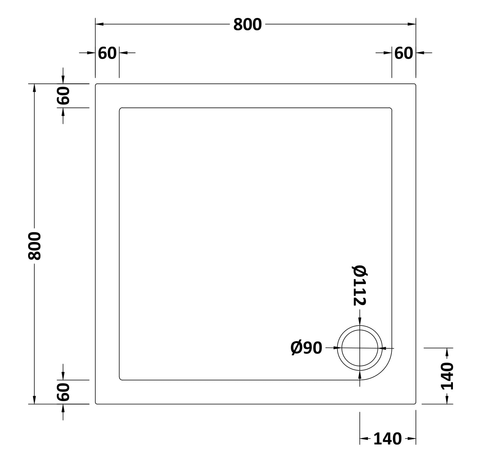 Slip Resistant Square Slimline Shower Tray 800 x 800mm