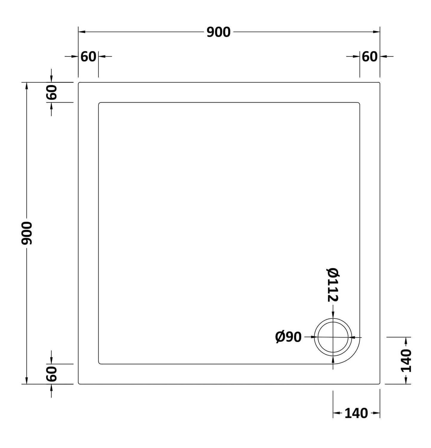 Slip Resistant Square Slimline Shower Tray 900 x 900mm