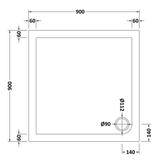 Slip Resistant Square Slimline Shower Tray 900 x 900mm