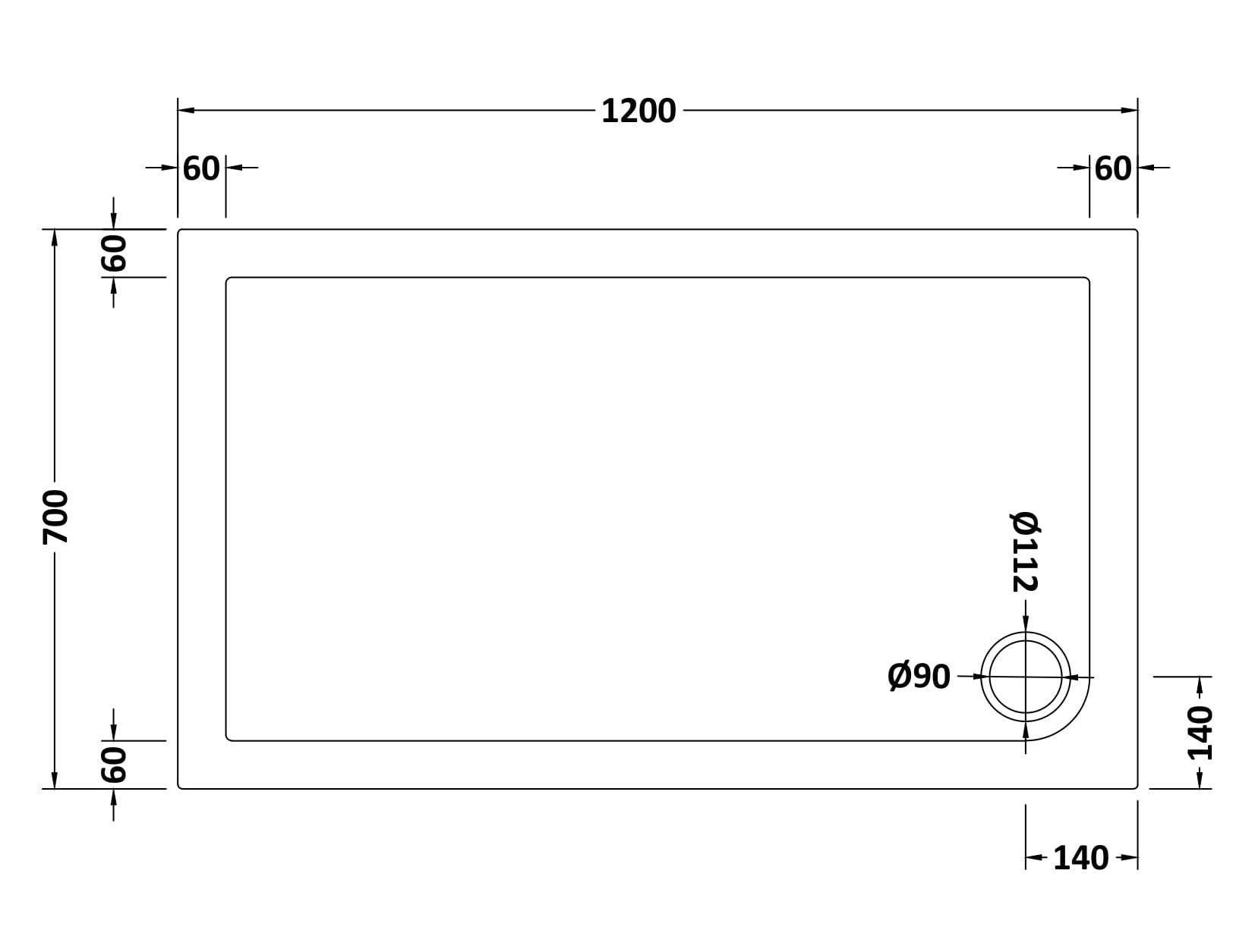 Slip Resistant Rectangular Slimline Shower Tray 1200 x 700mm