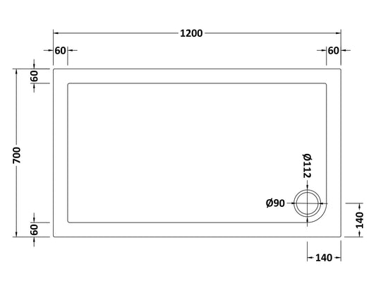 Slip Resistant Rectangular Slimline Shower Tray 1200 x 700mm