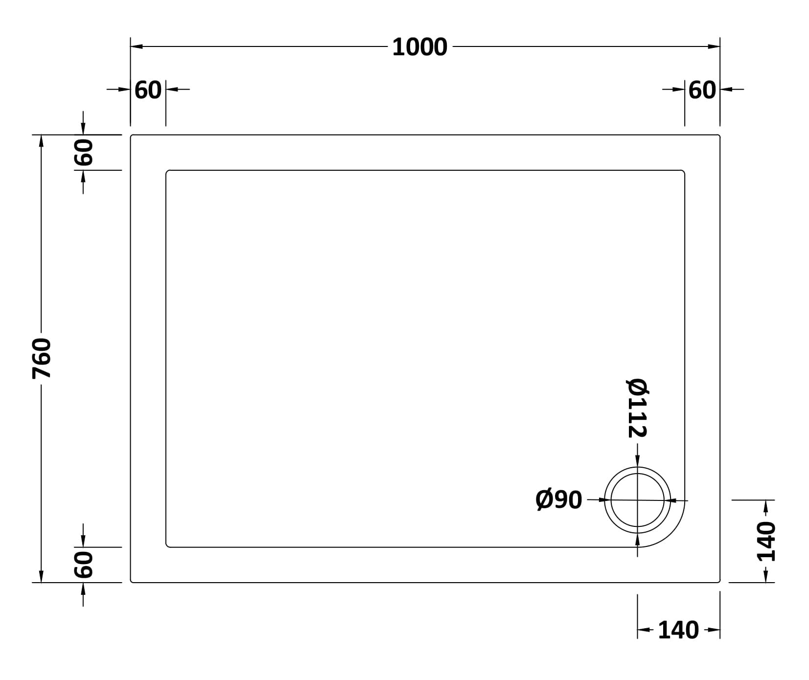 Slip Resistant Rectangular Slimline Shower Tray 1000 x 760mm