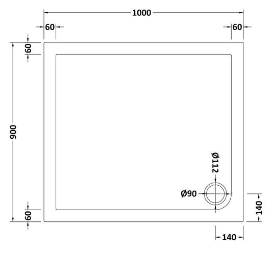 Slip Resistant Rectangular Slimline Shower Tray 1000 x 900mm