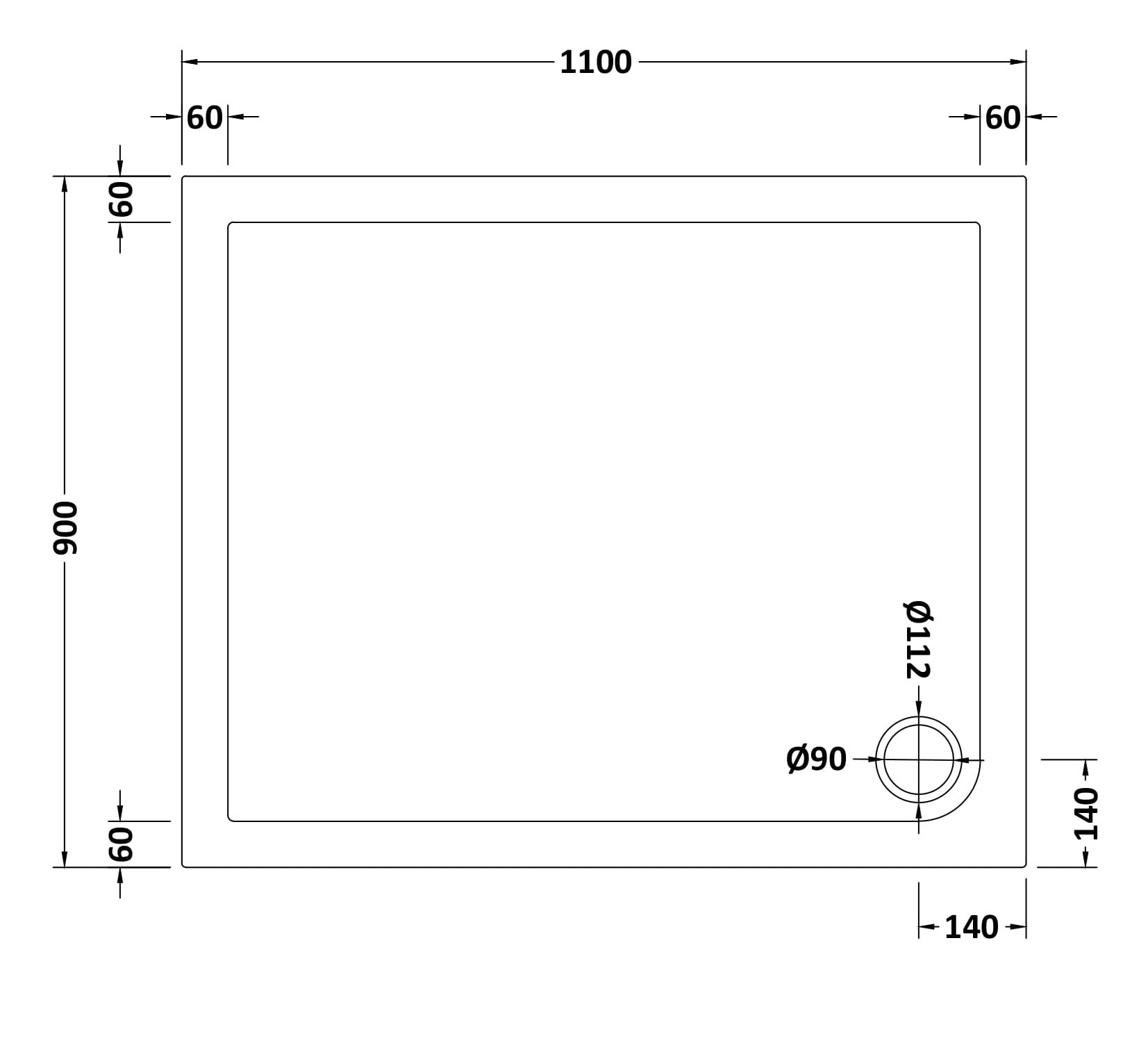Slip Resistant Rectangular Slimline Shower Tray 1100 x 900mm
