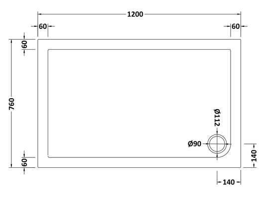 Slip Resistant Rectangular Slimline Shower Tray 1200 x 760mm