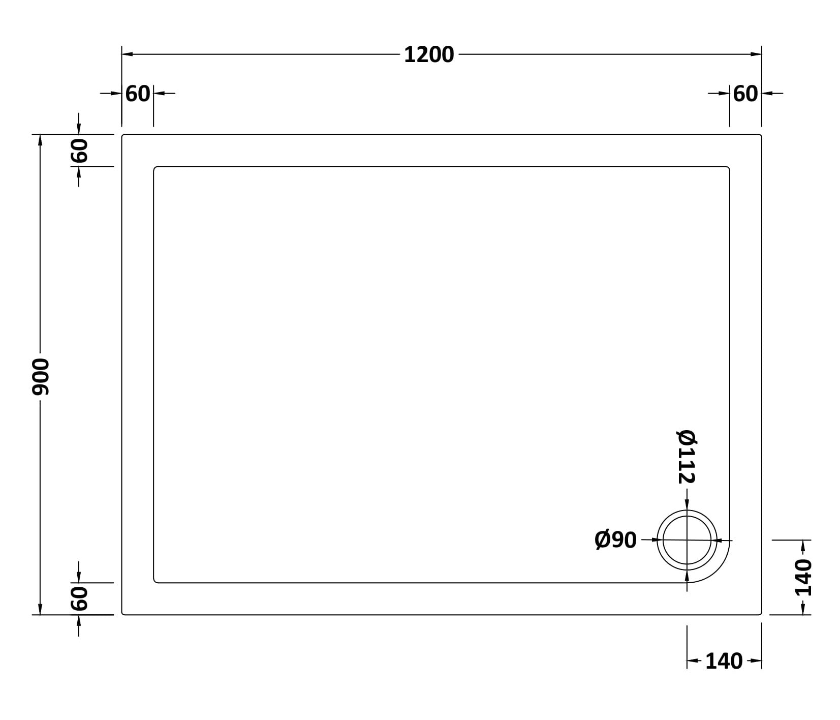 Slip Resistant Rectangular Slimline Shower Tray 1200 x 900mm