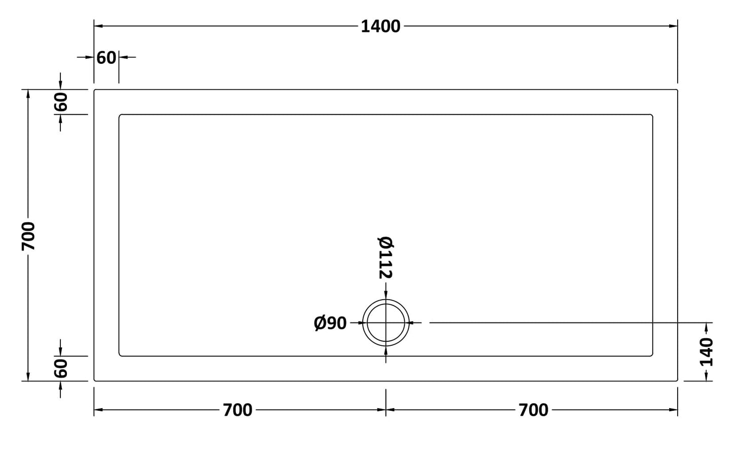 Slip Resistant Rectangular Slimline Shower Tray 1400 x 700mm