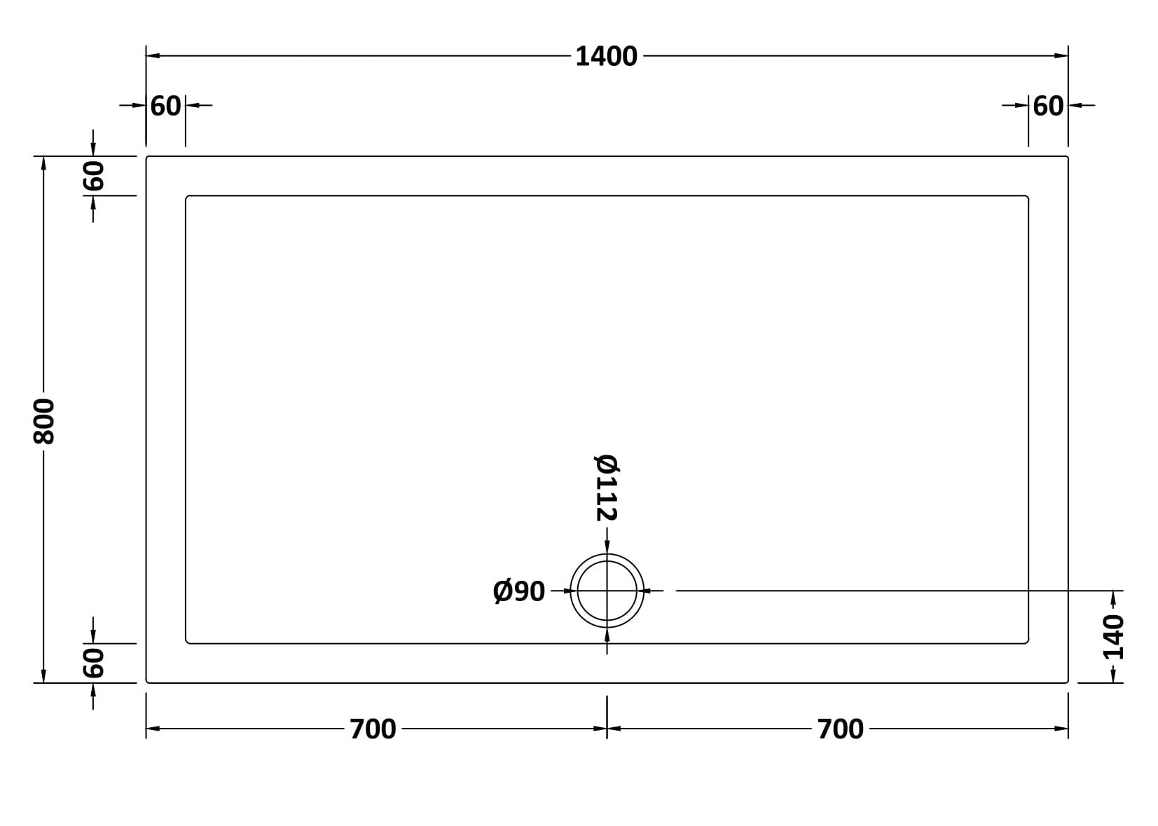 Slip Resistant Rectangular Slimline Shower Tray 1400 x 800mm