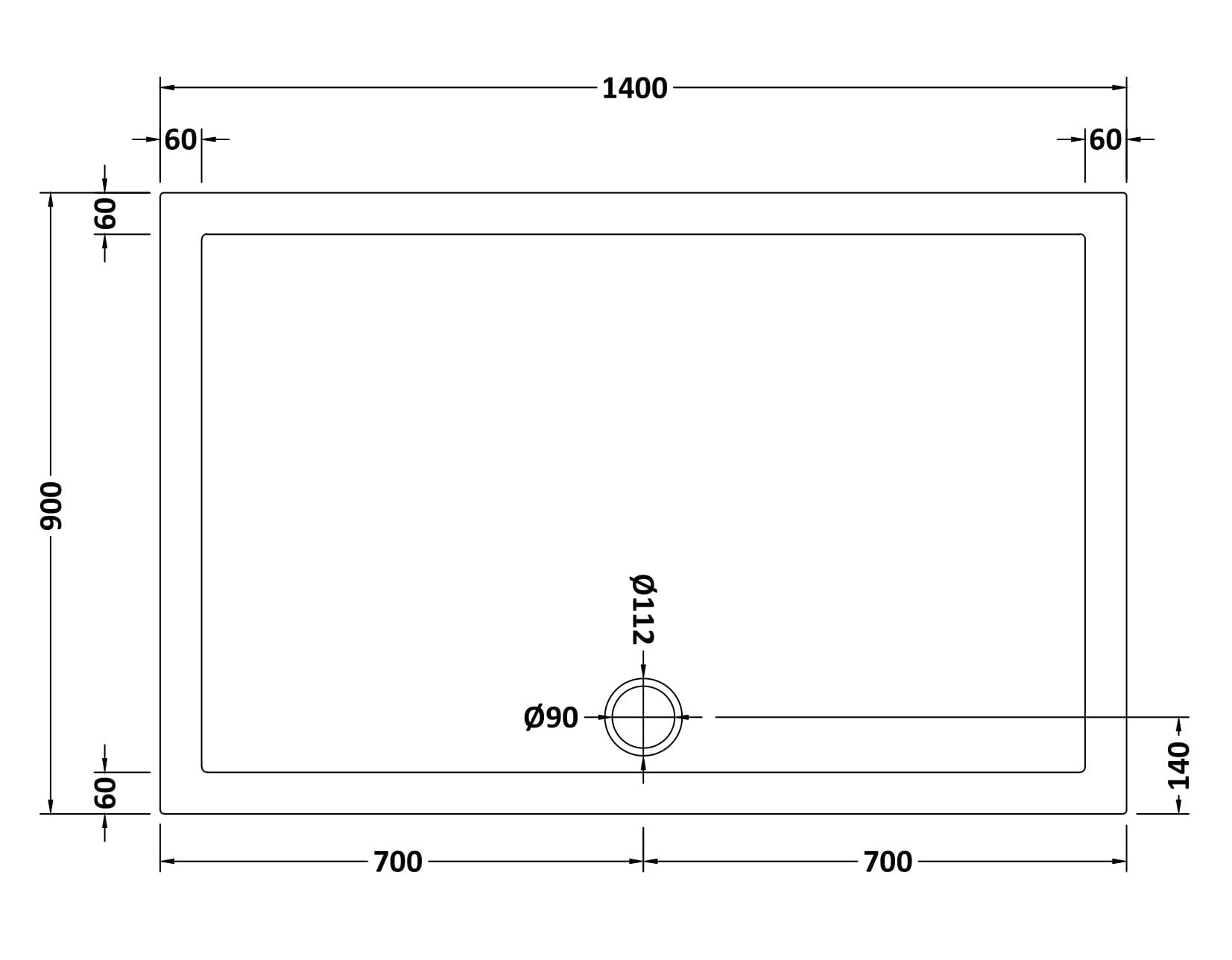 Slip Resistant Rectangular Slimline Shower Tray 1400 x 900mm
