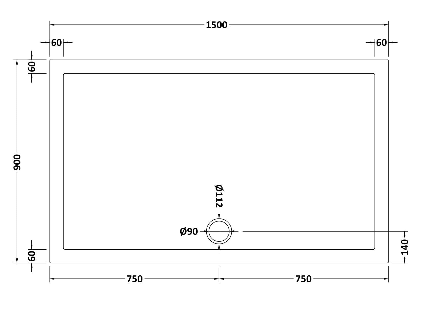 Slip Resistant Rectangular Slimline Shower Tray 1500 x 900mm