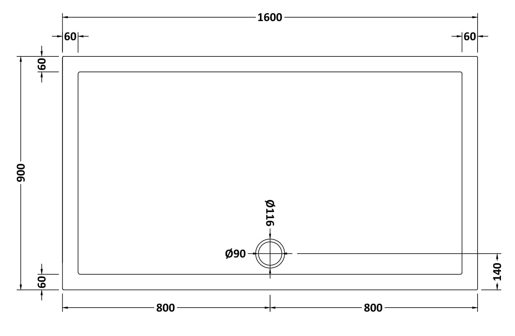 Slip Resistant Rectangular Slimline Shower Tray 1600 x 900mm