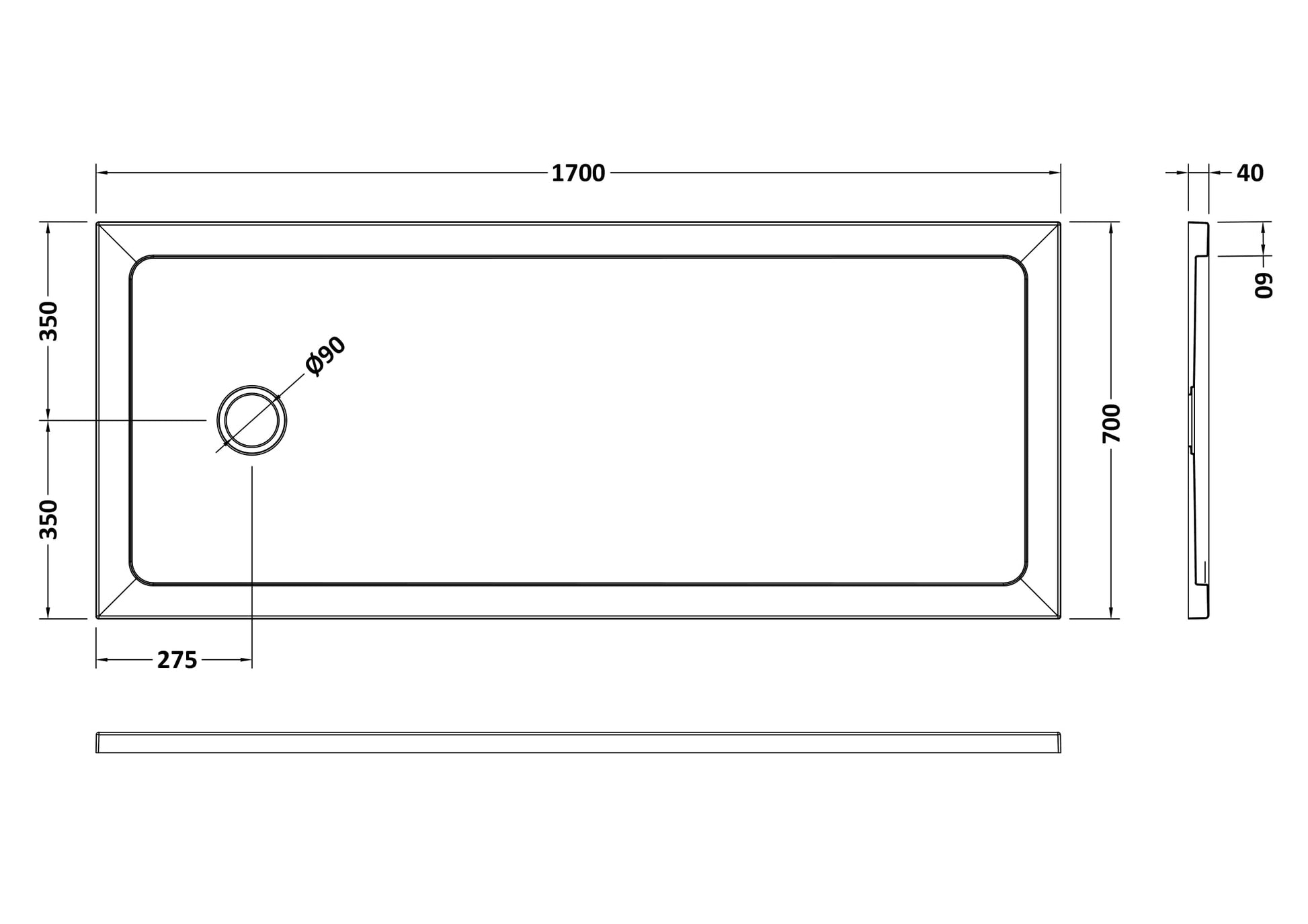 Slip Resistant Bath Replacement Slimline Shower Tray 1700 x 700mm