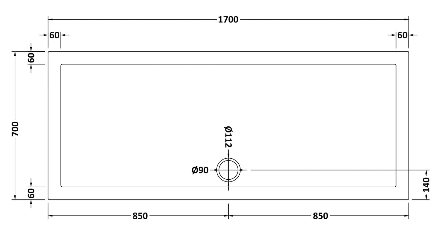 Slip Resistant Rectangular Slimline Shower Tray 1700 x 700mm