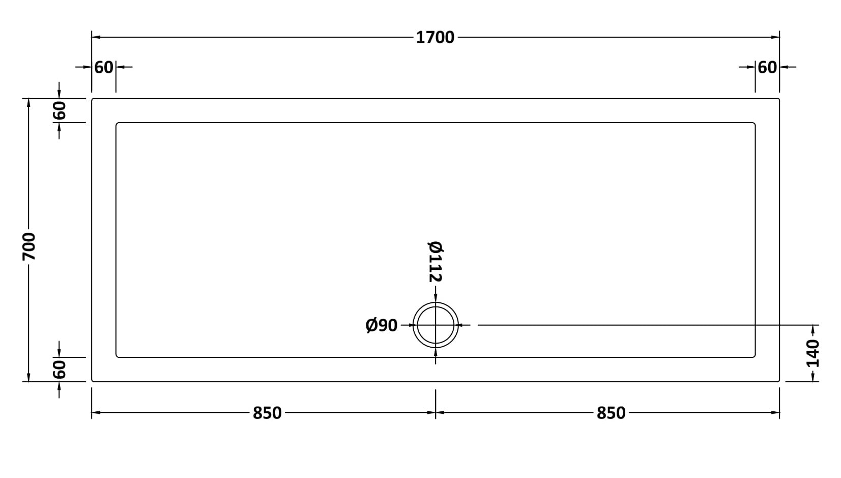 Slip Resistant Rectangular Slimline Shower Tray 1700 x 700mm
