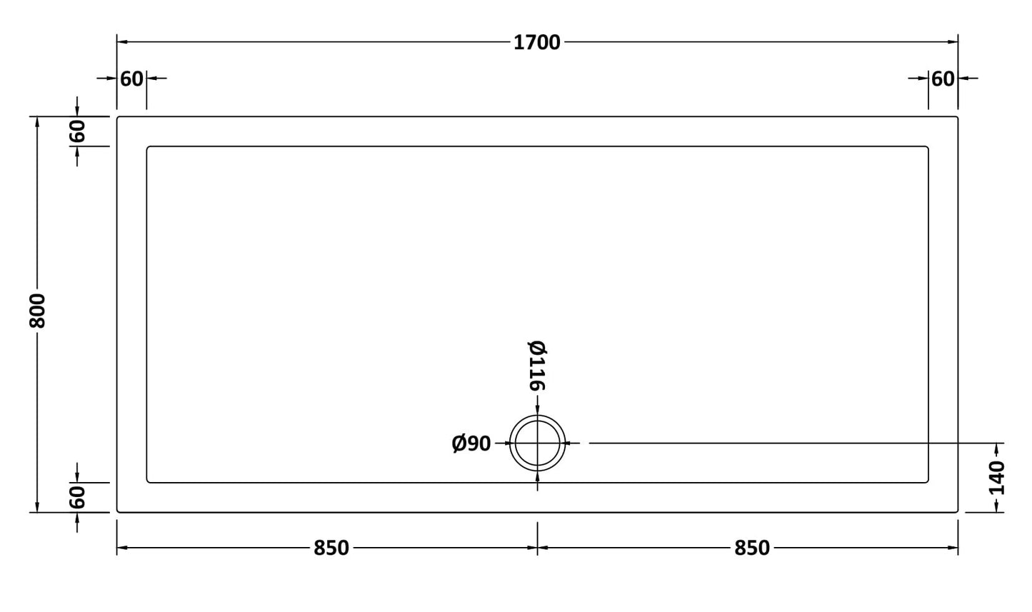 Slip Resistant Rectangular Slimline Shower Tray 1700 x 800mm