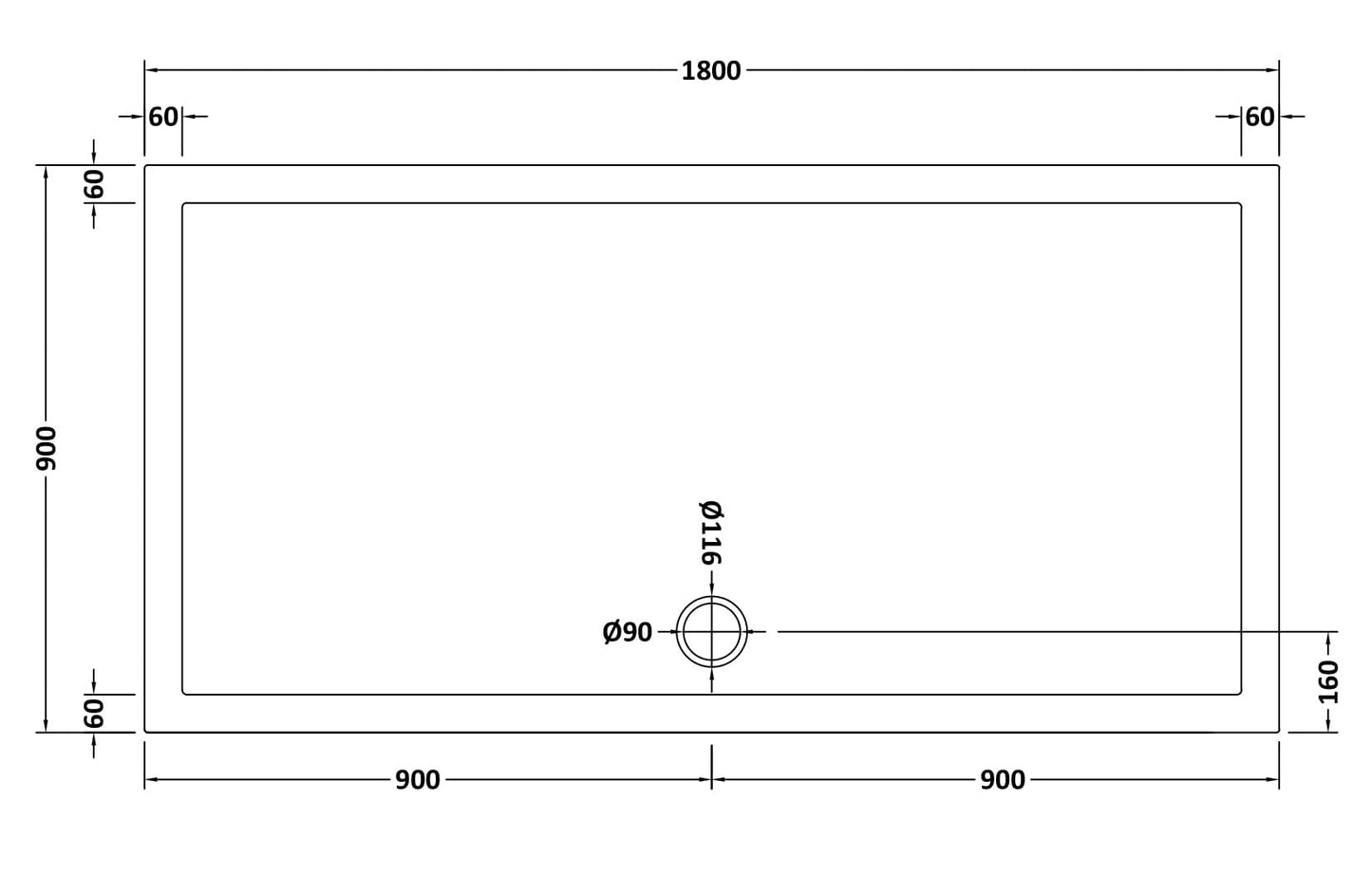 Slip Resistant Rectangular Slimline Shower Tray 1800 x 900mm