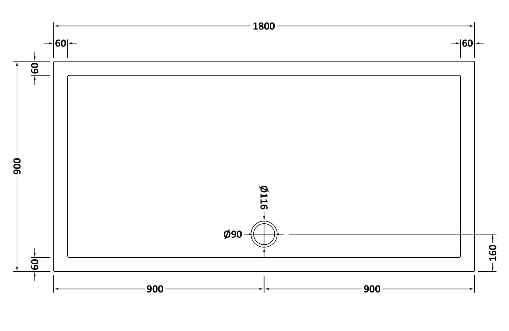 Slip Resistant Rectangular Slimline Shower Tray 1800 x 900mm