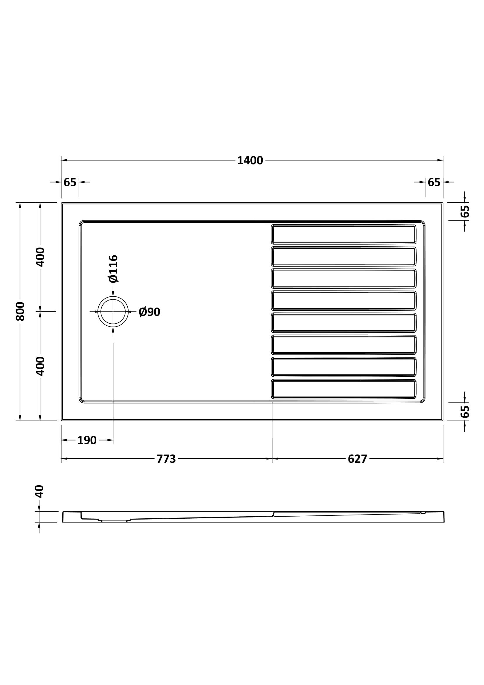 Slip Resistant Rectangular Walk-In Shower Tray 1400 x 800mm