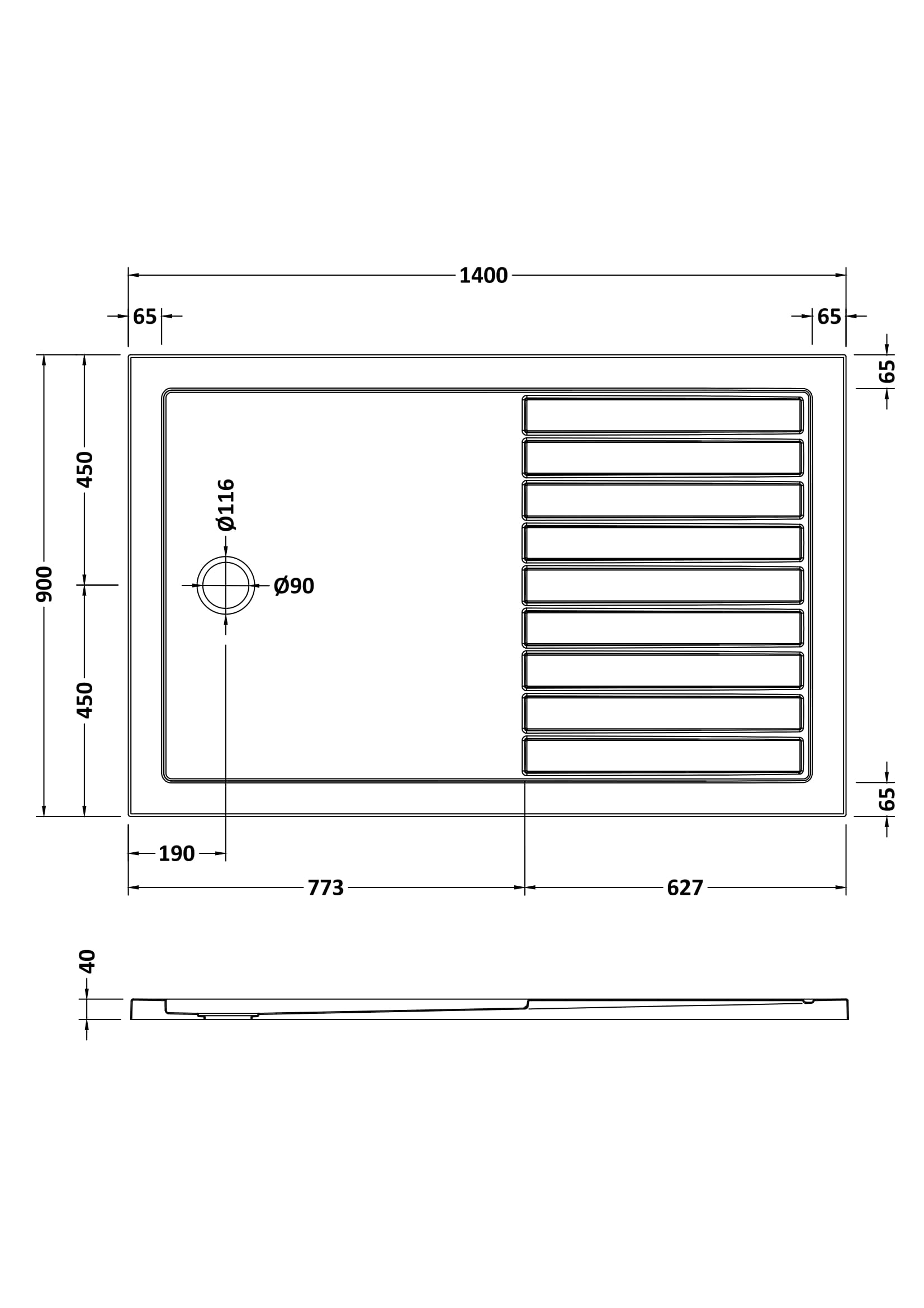 Slip Resistant Rectangular Walk-In Shower Tray 1400 x 900mm
