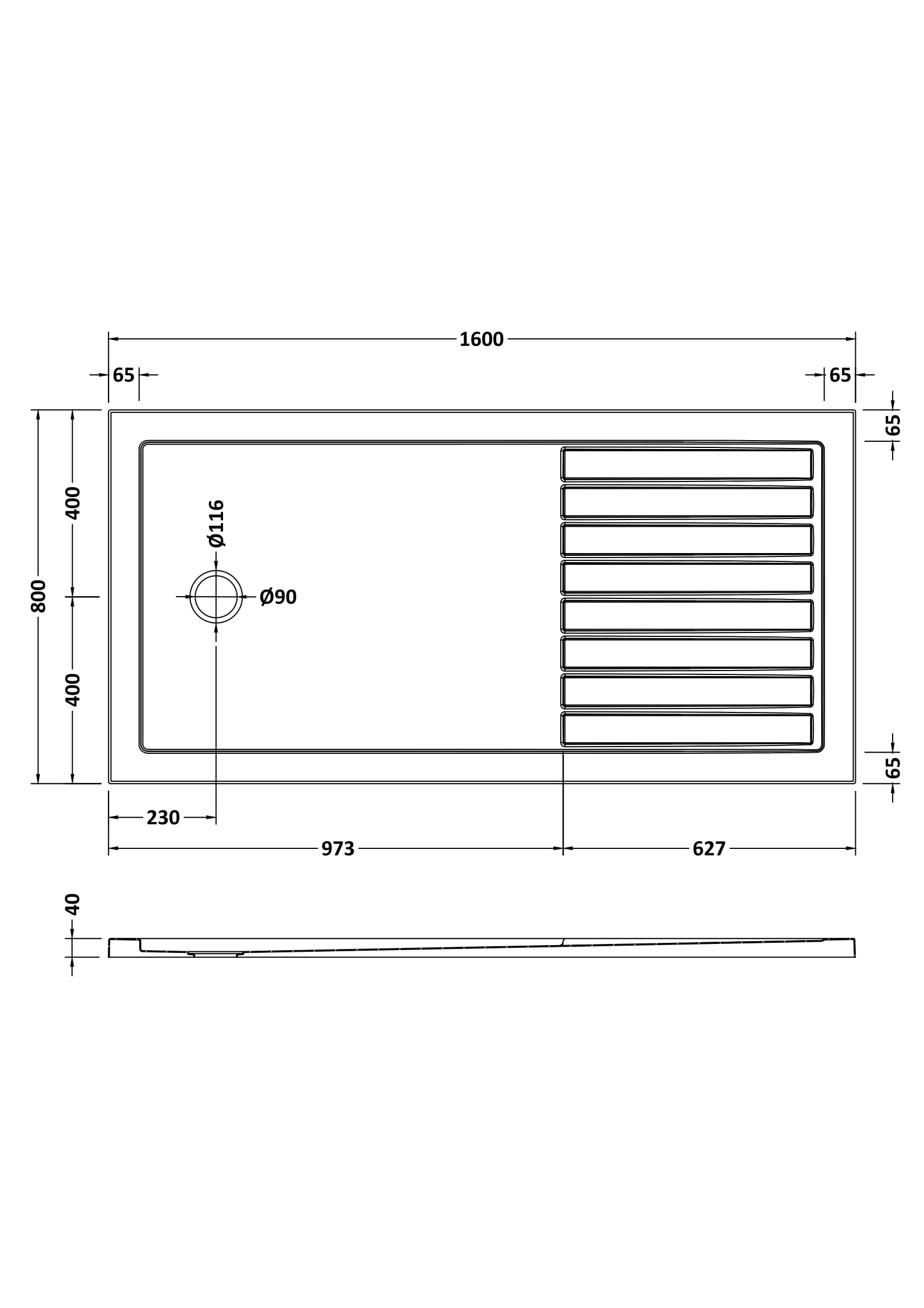 Slip Resistant Rectangular Walk-In Shower Tray 1600 x 800mm