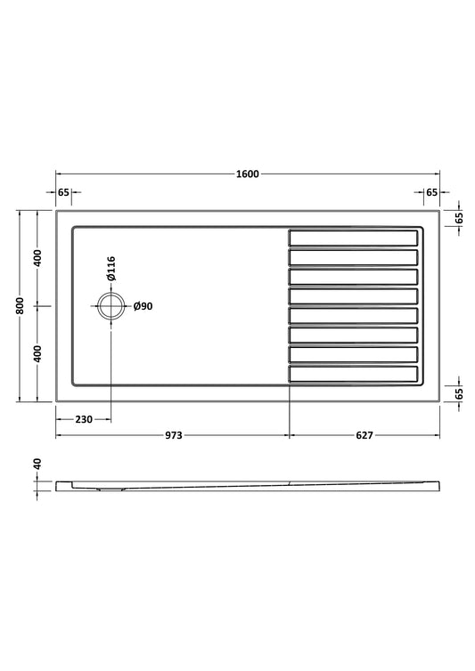 Slip Resistant Rectangular Walk-In Shower Tray 1600 x 800mm