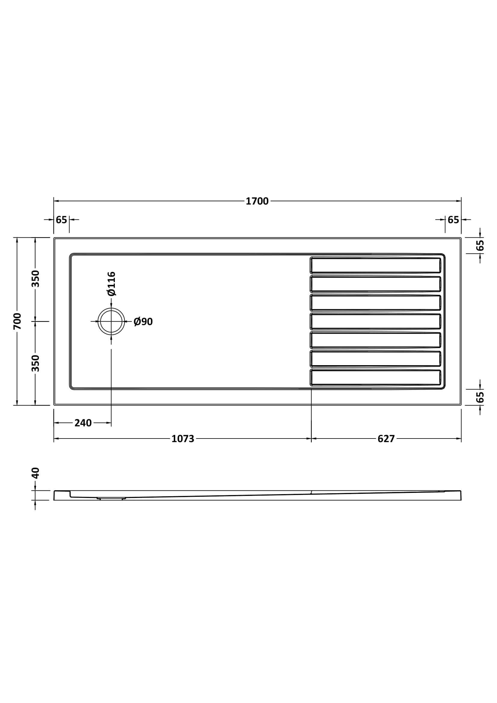 Slip Resistant Rectangular Walk-In Shower Tray 1700 x 700mm