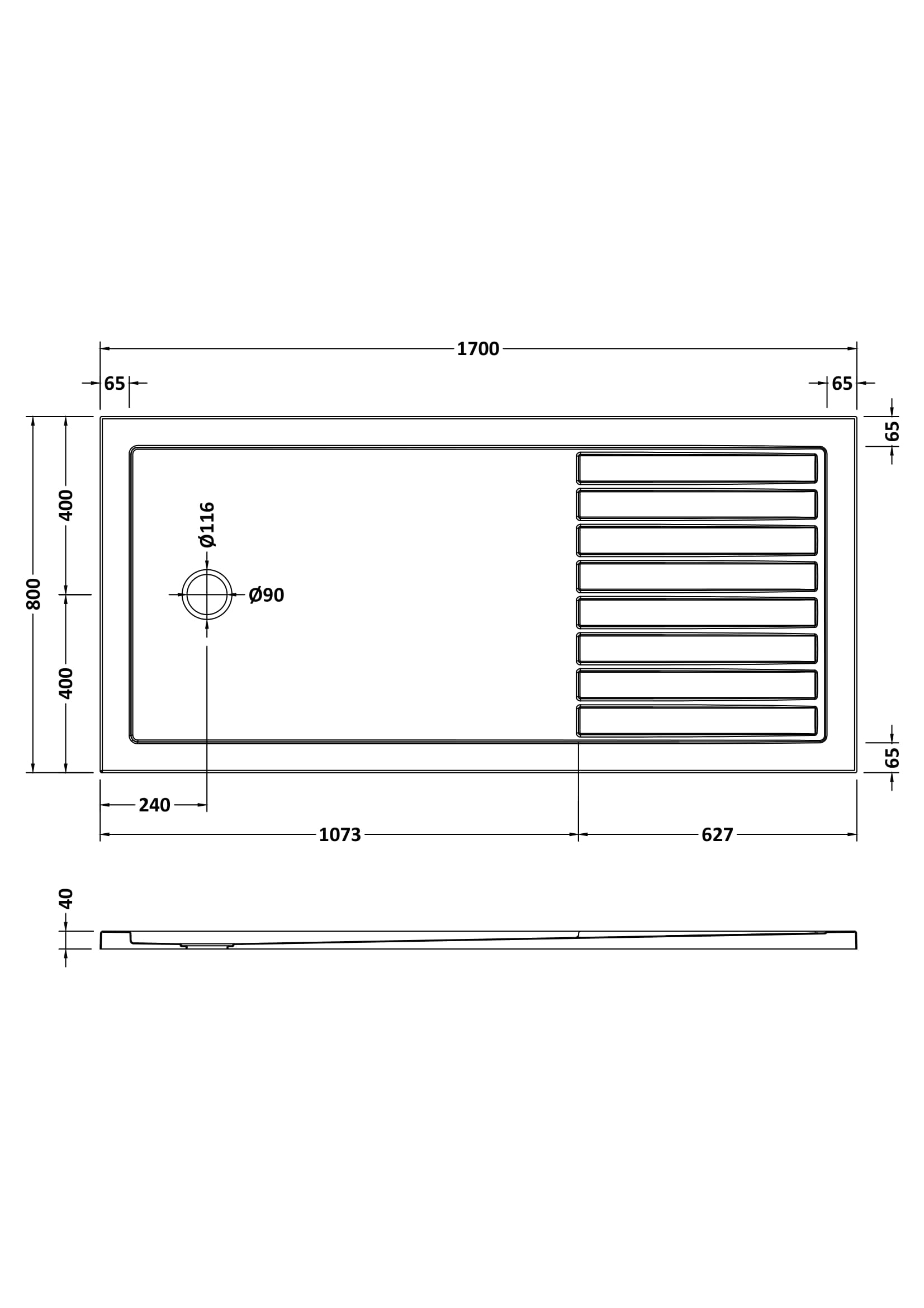 Slip Resistant Rectangular Walk-In Shower Tray 1700 x 800mm