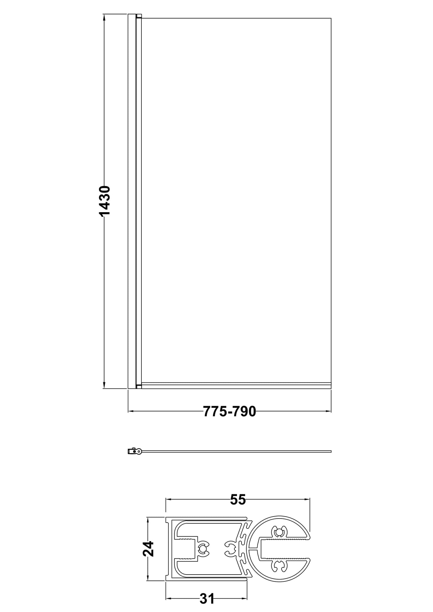 Square 6mm Toughened Safety Glass Shower Bath Screen