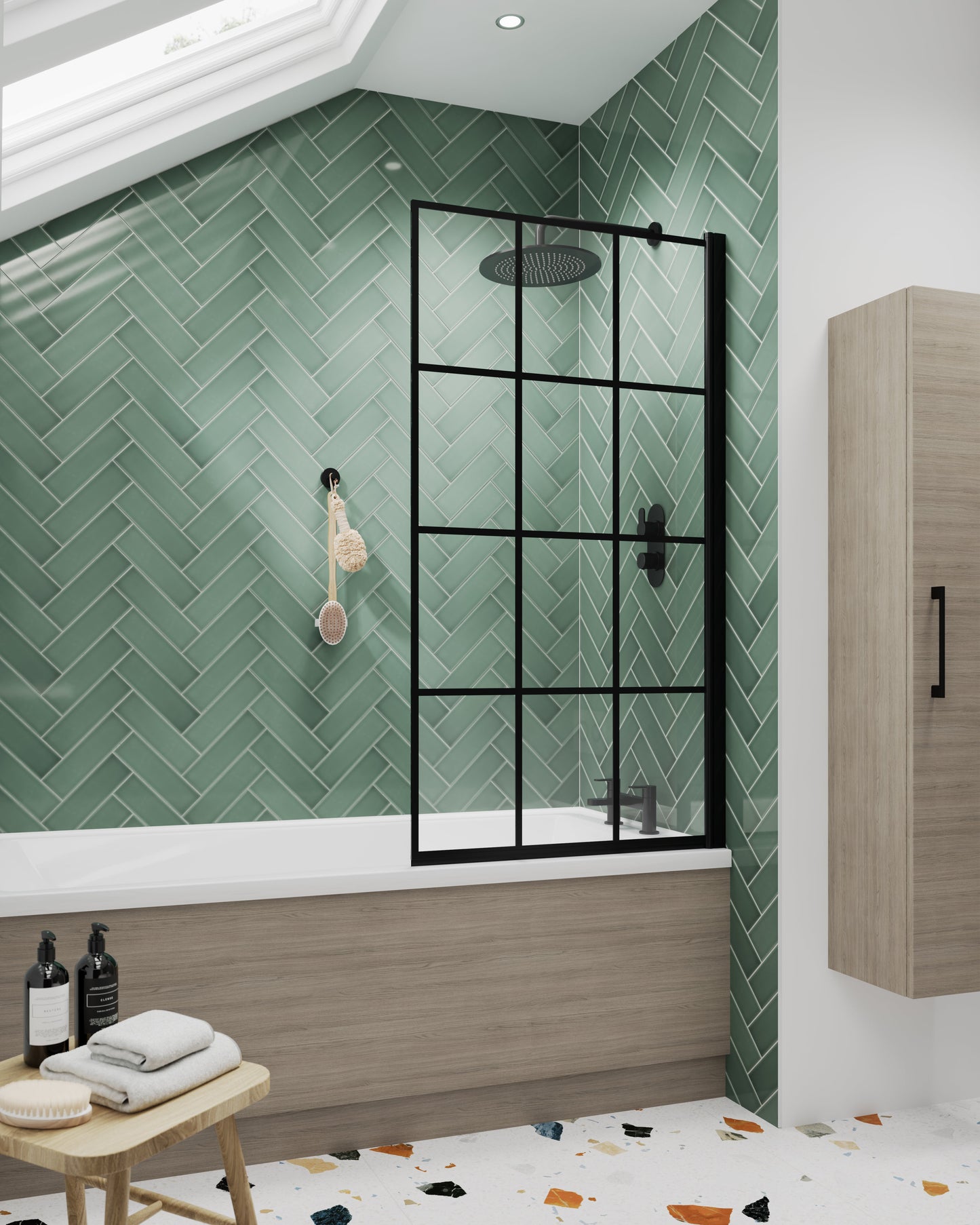 Square Black Framed Bath Screen