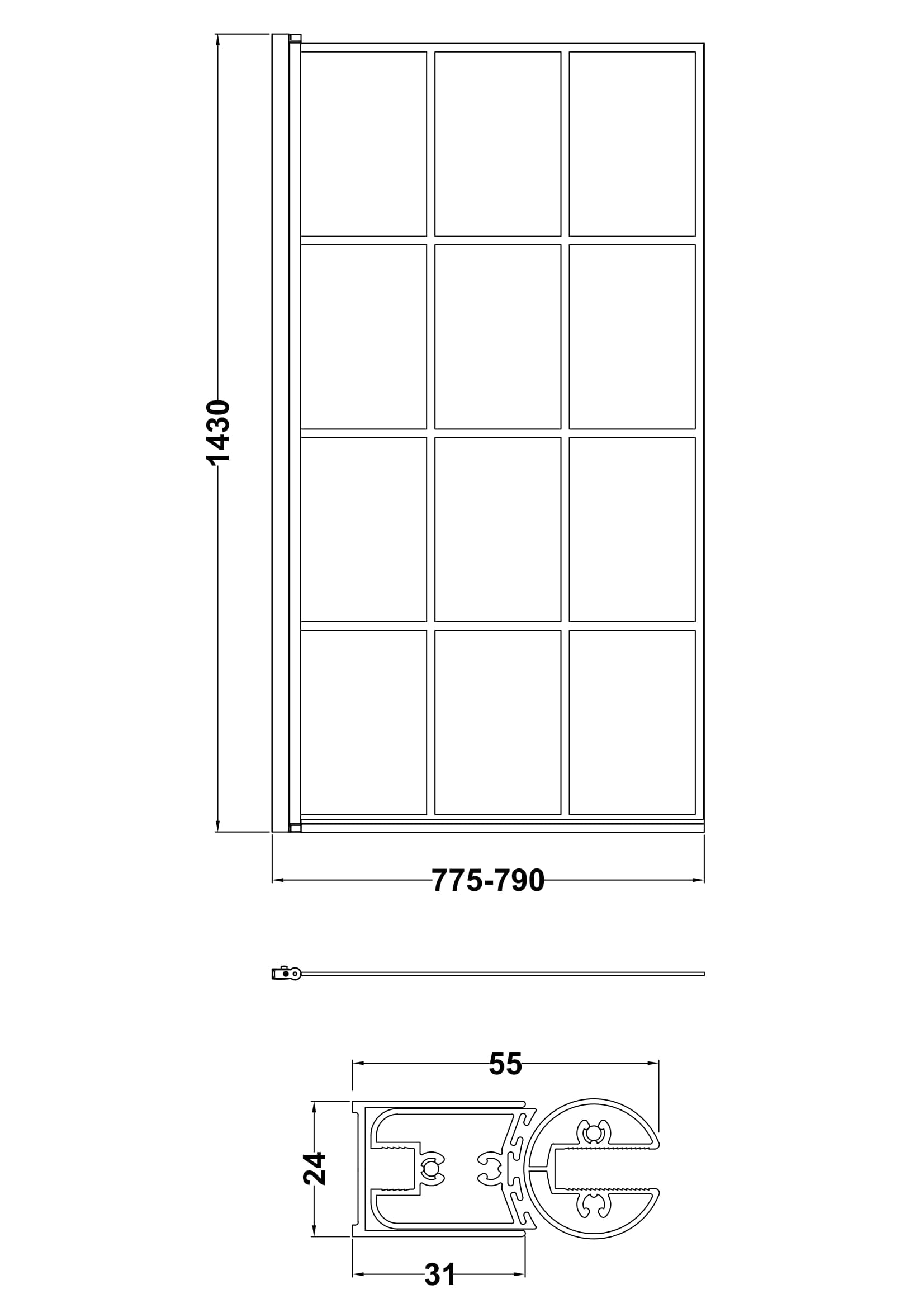 Square Black Framed Bath Screen