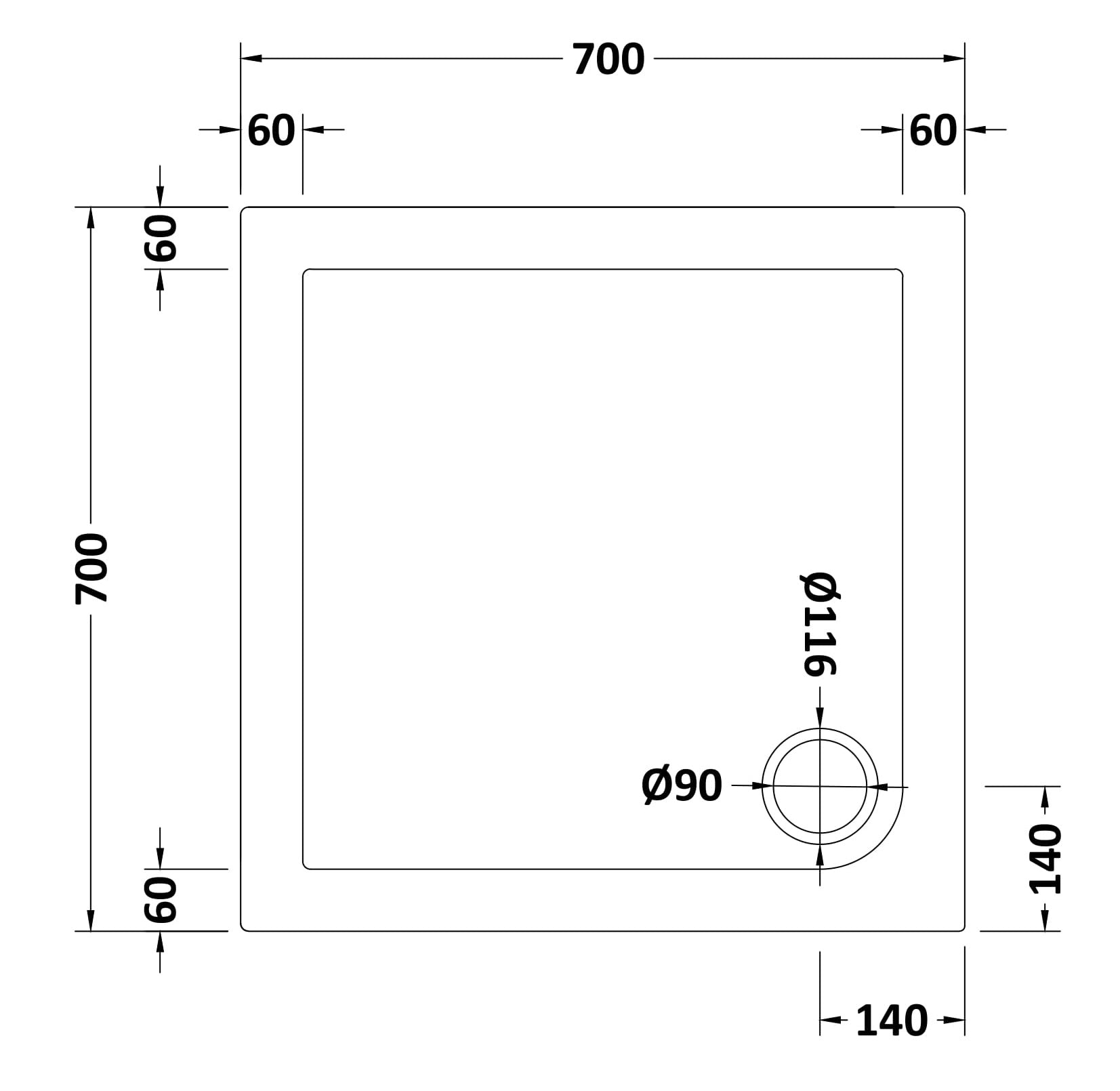 Square Slimline Shower Tray 700 x 700mm