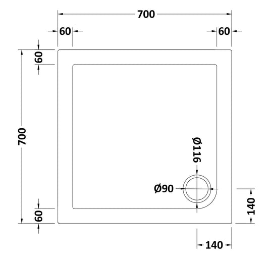 Square Slimline Shower Tray 700 x 700mm