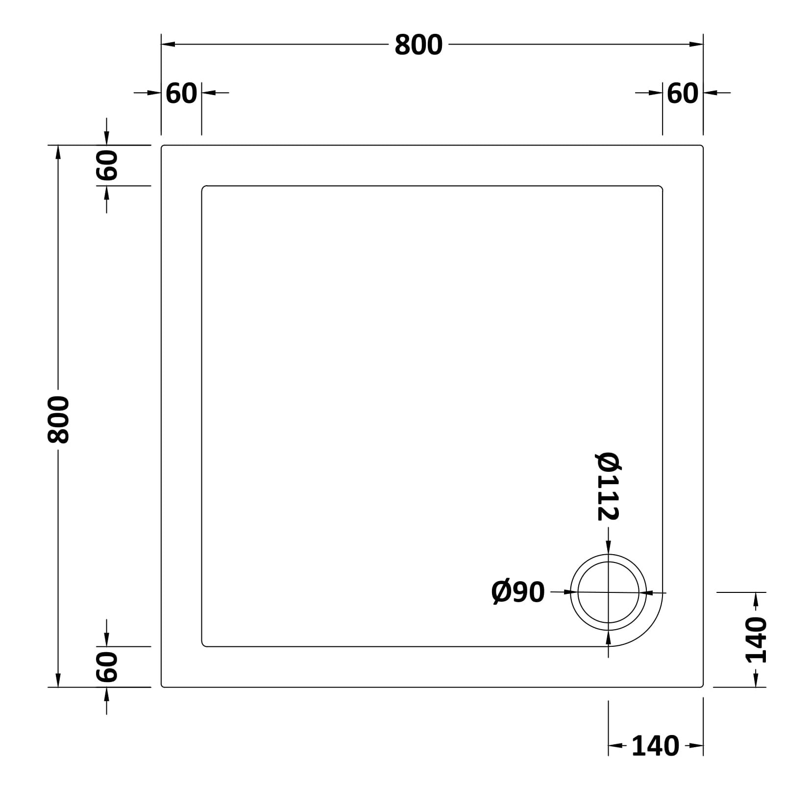 Square Slimline Shower Tray 800 x 800mm