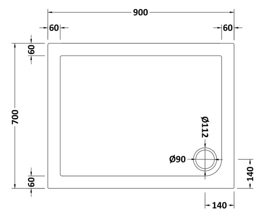 Rectangular Slimline Shower Tray 900 x 700mm