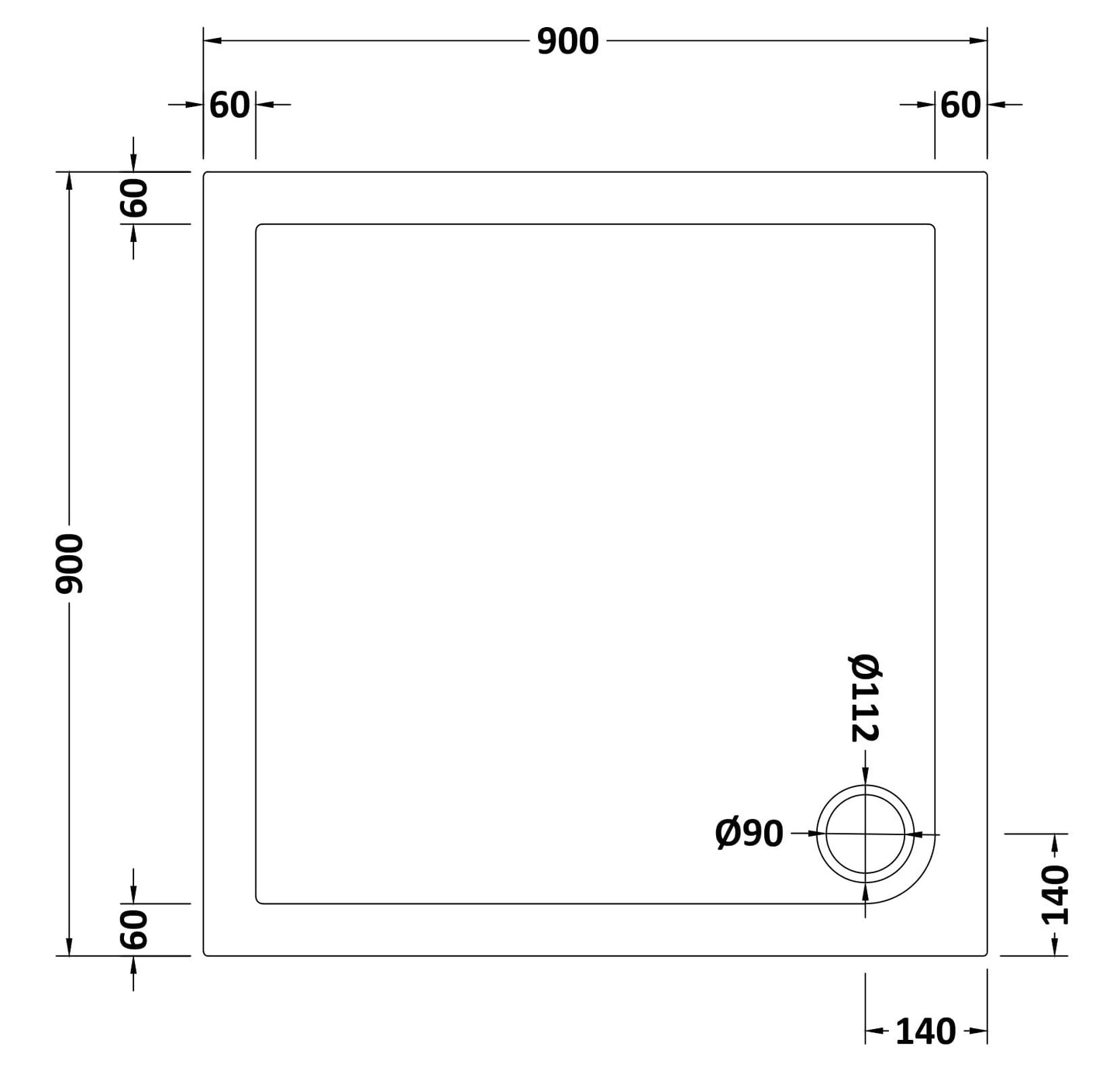 Square Slimline Shower Tray 900 x 900mm