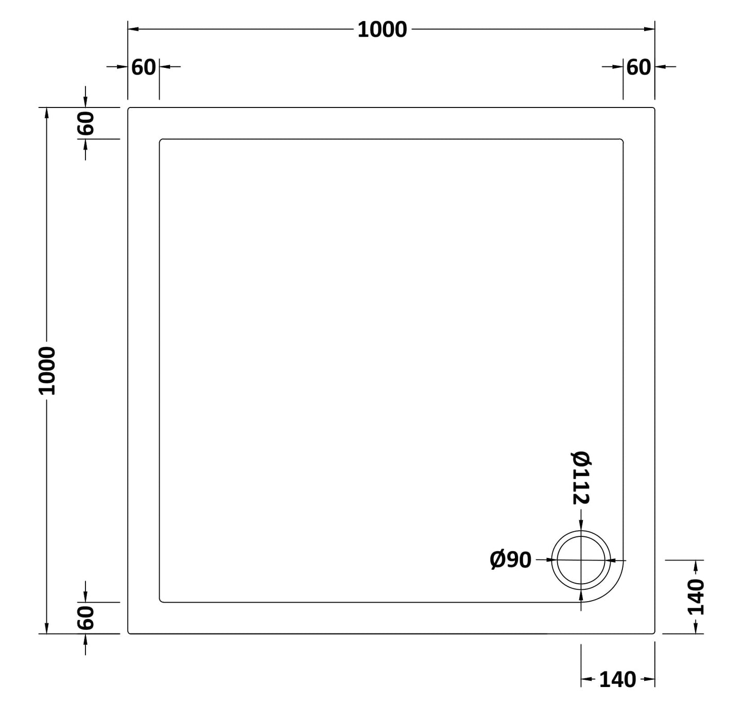 Square Slimline Shower Tray 1000 x 1000mm