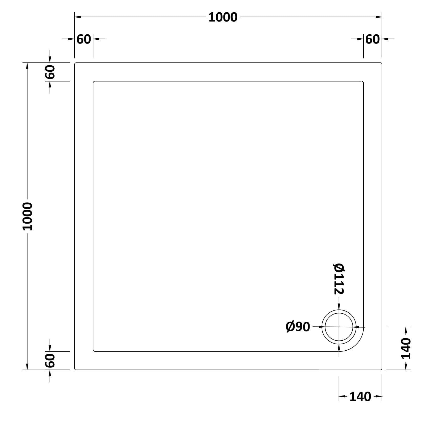 Square Slimline Shower Tray 1000 x 1000mm