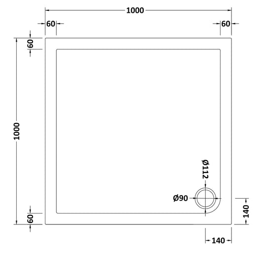 Square Slimline Shower Tray 1000 x 1000mm