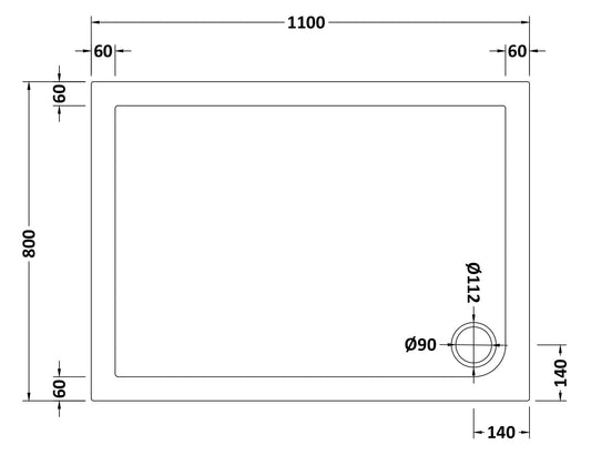 Rectangular Slimline Shower Tray 1100 x 800mm