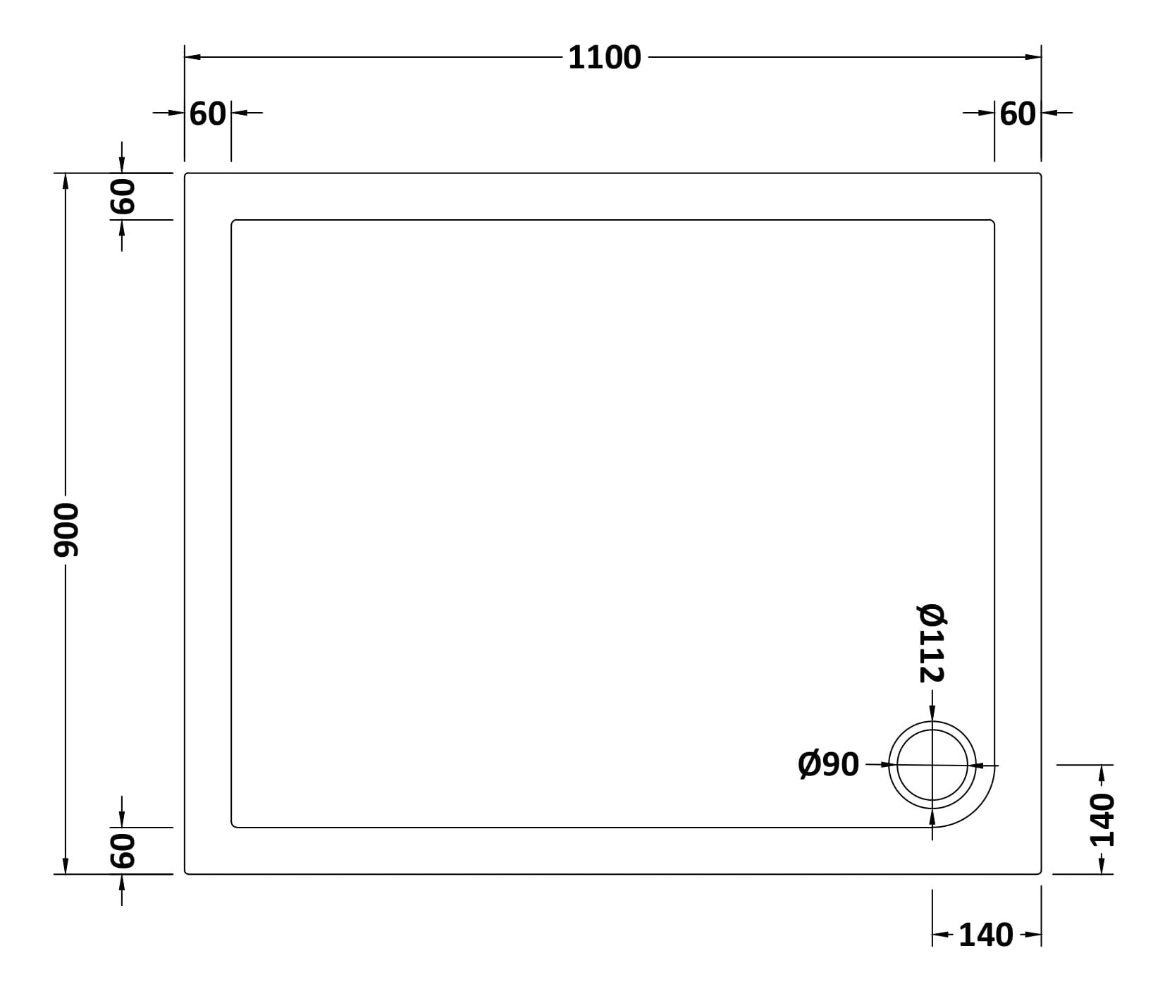 Rectangular Slimline Shower Tray 1100 x 900mm