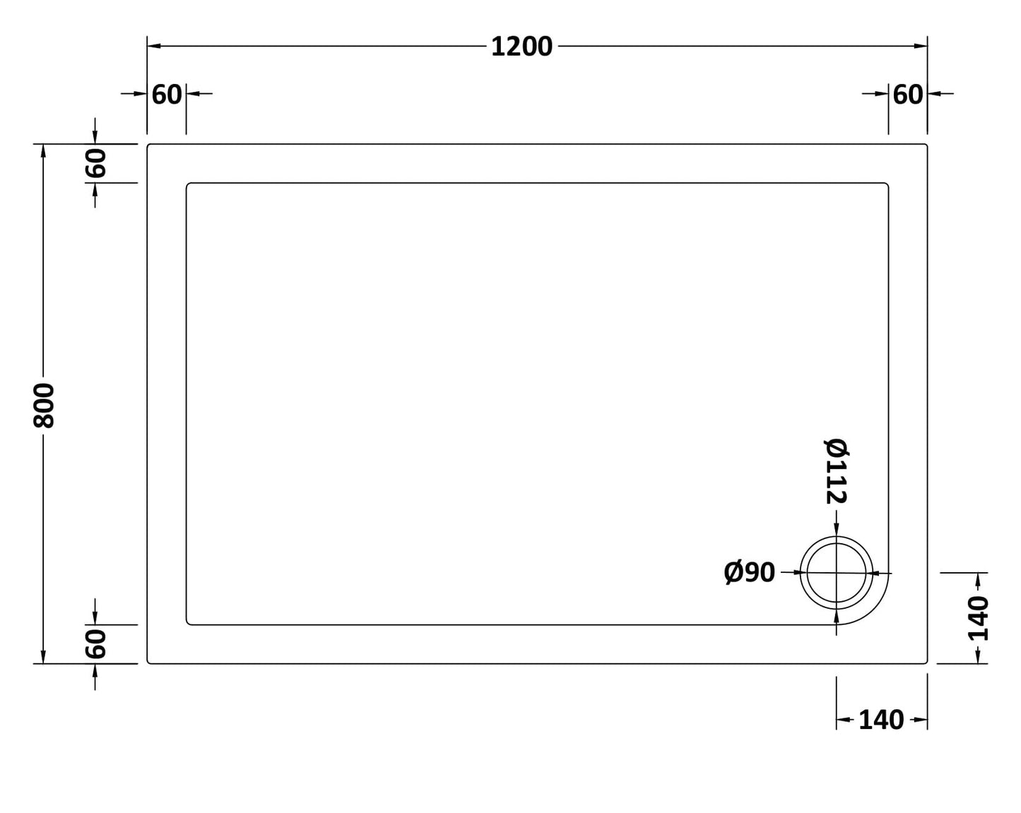 Rectangular Slimline Shower Tray 1200 x 800mm