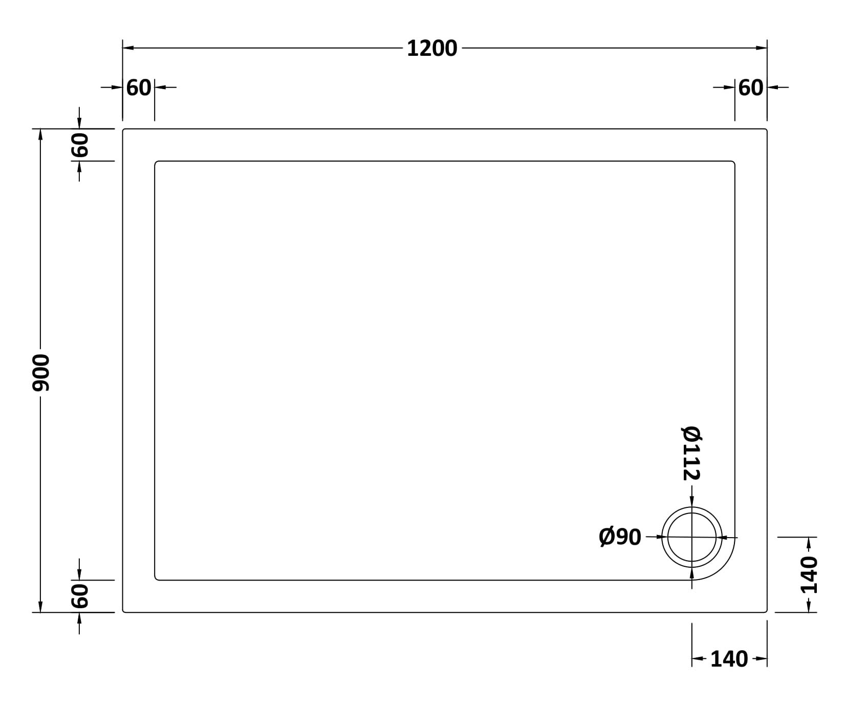 Rectangular Slimline Shower Tray 1200 x 900mm