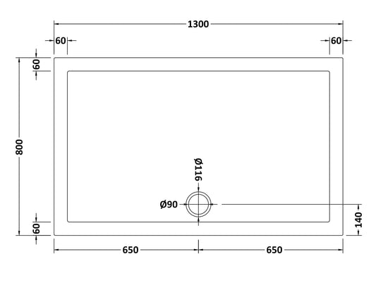 Rectangular Slimline Shower Tray 1300 x 800mm