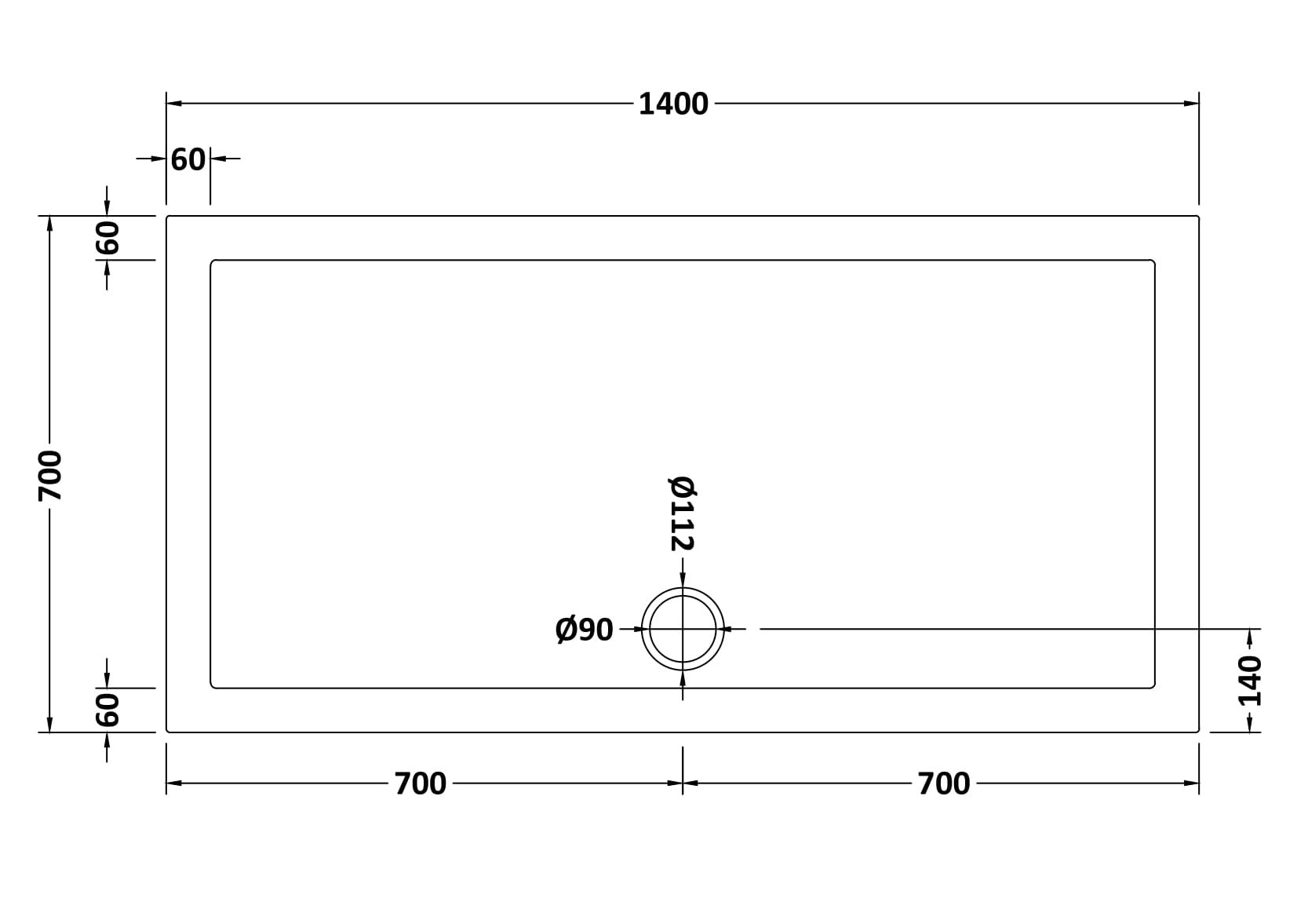 Rectangular Slimline Shower Tray 1400 x 700mm