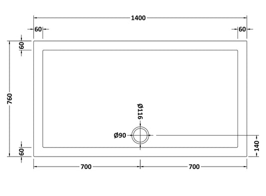 Rectangular Slimline Shower Tray 1400 x 760mm