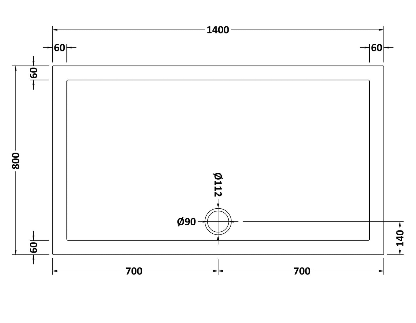 Rectangular Slimline Shower Tray 1400 x 800mm