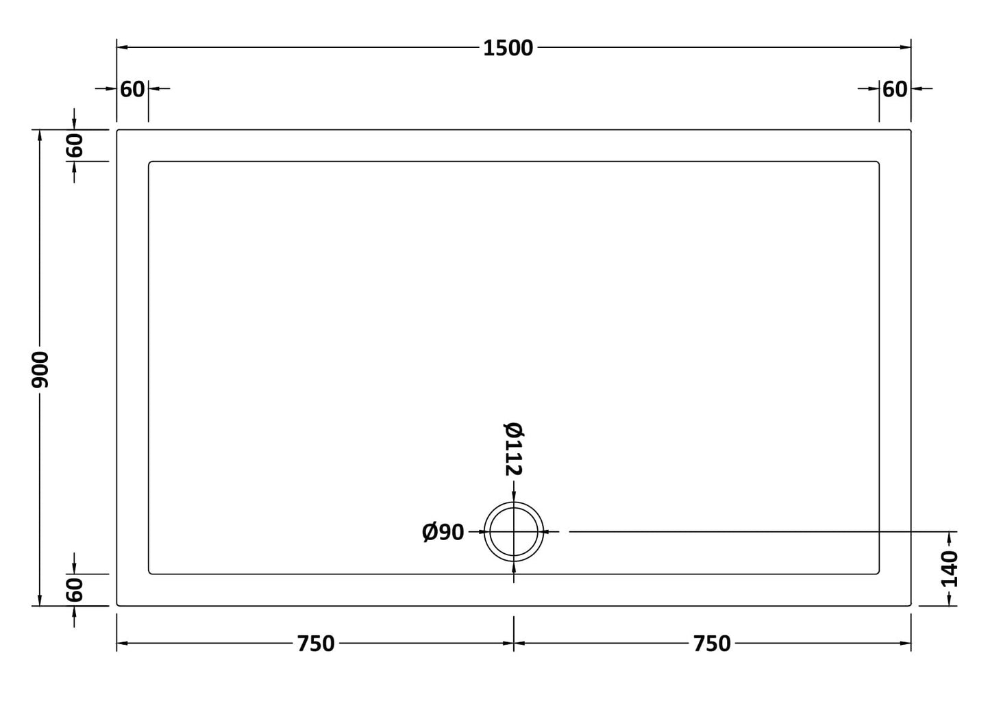 Rectangular Slimline Shower Tray 1500 x 900mm