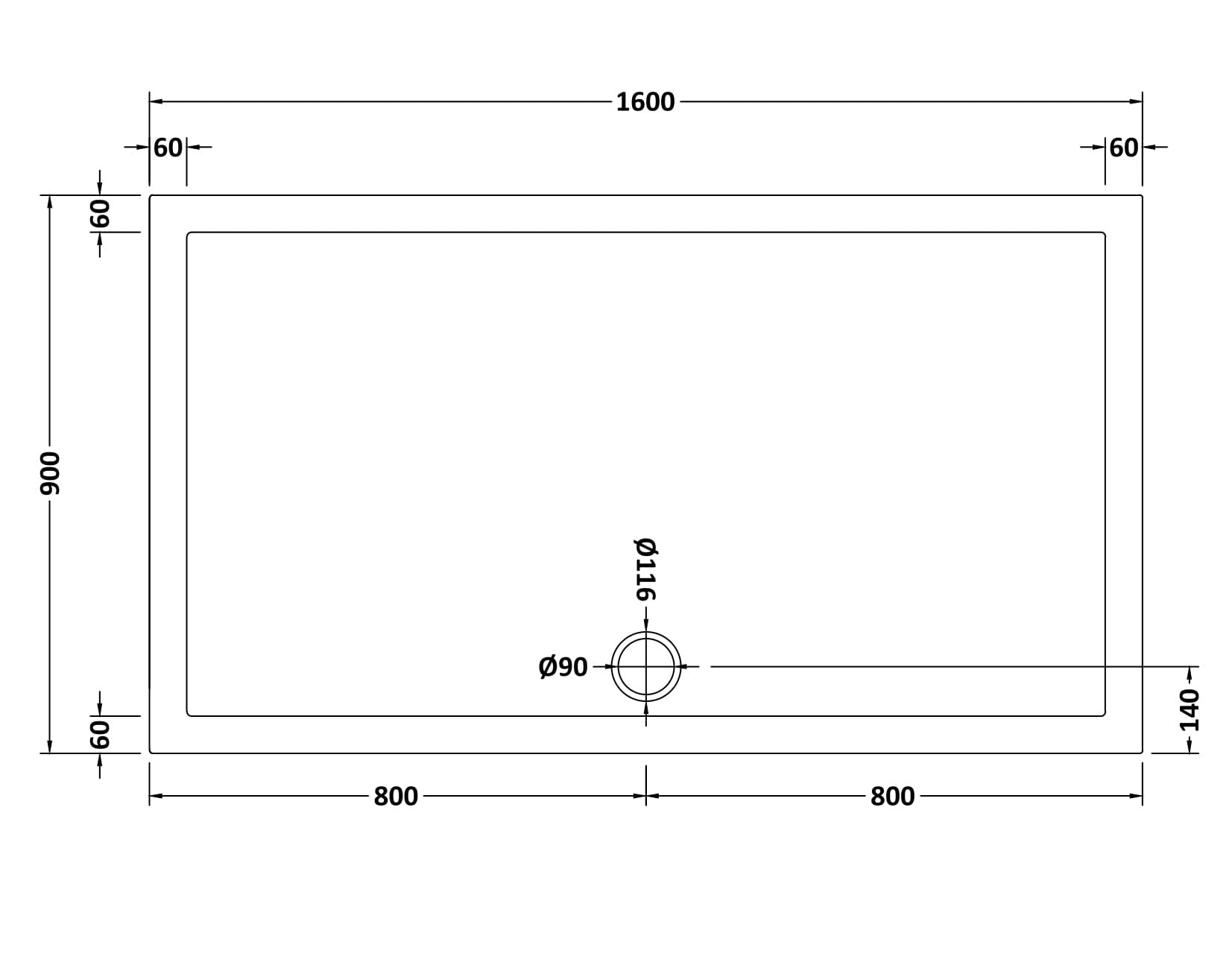 Rectangular Slimline Shower Tray 1600 x 900mm